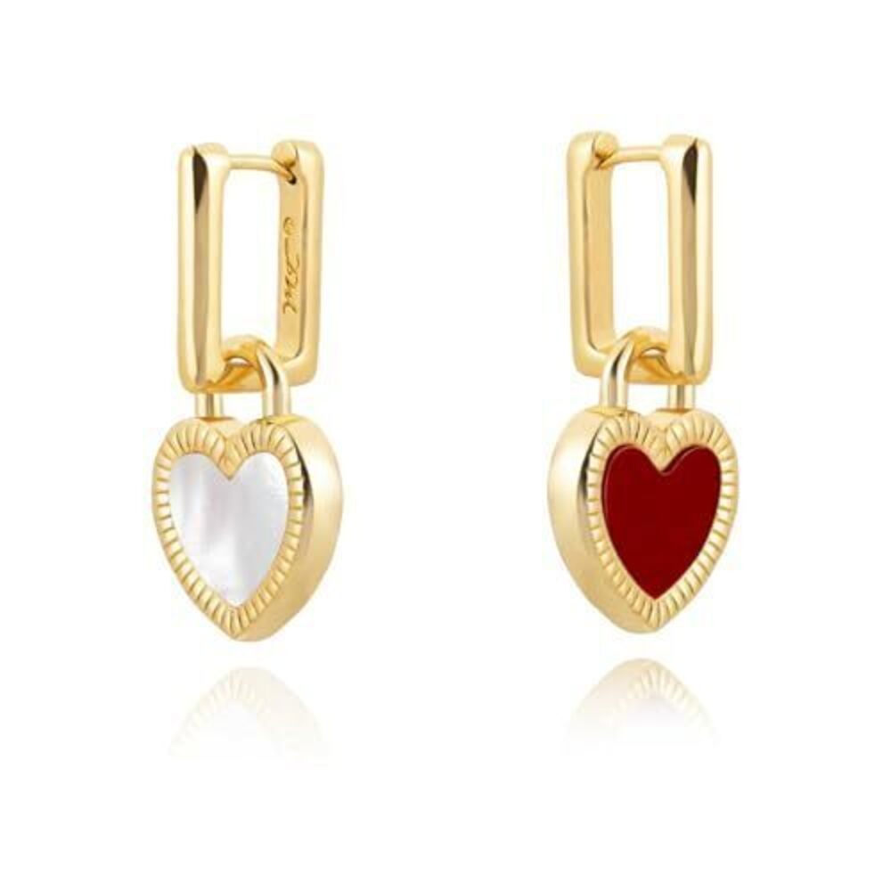 1613 Heart Dangle Earrings 14K 18K Gold Plated Small Hoop Paperclip